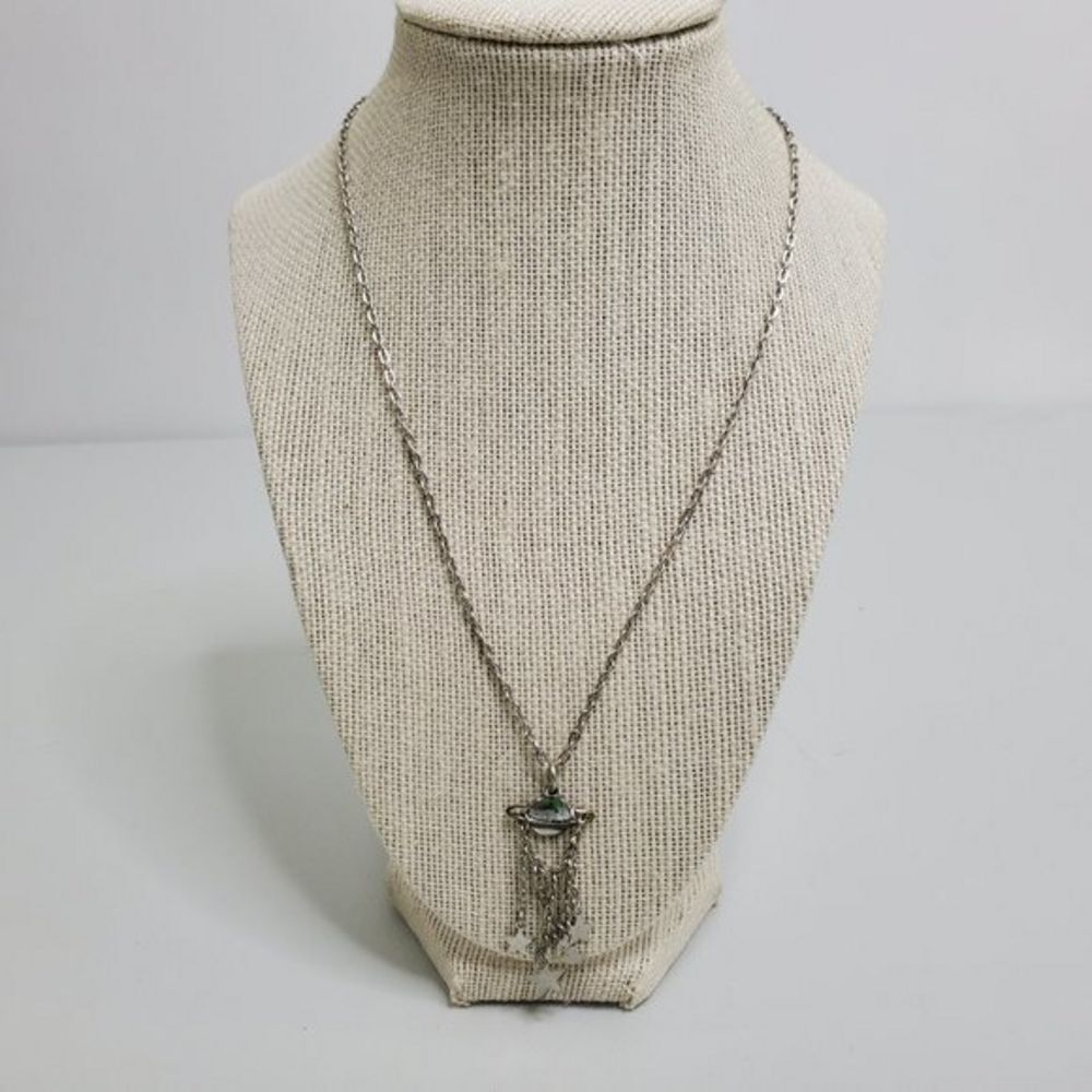 Saturn Charm Necklace Chain Silver Tone Planet‎ Sta